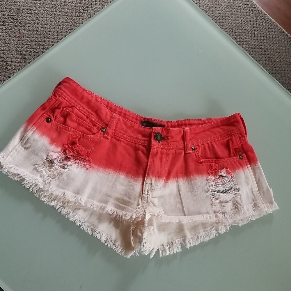 KENDALL & KYLIE Ombre Distressed Shortie Shorts Cheeky Boho Hippie Size 3‎